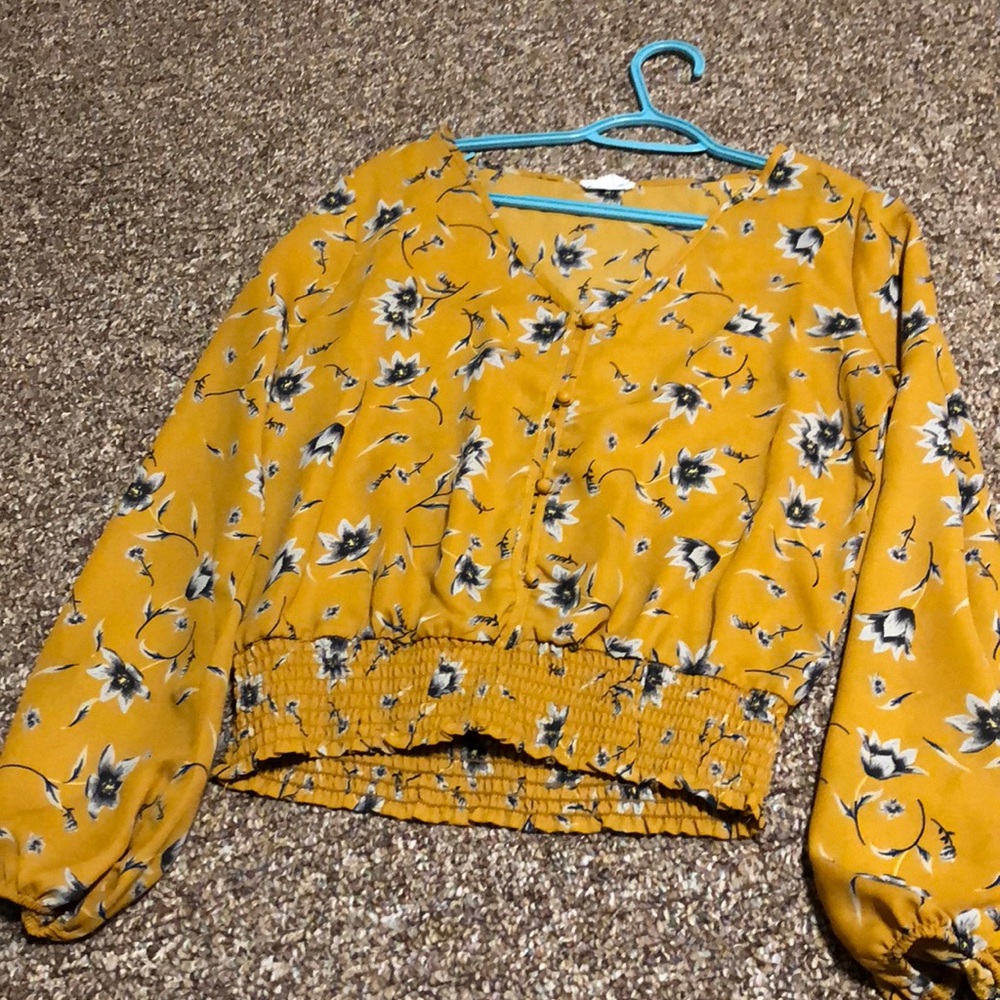 Yellow orange shirt with flowers